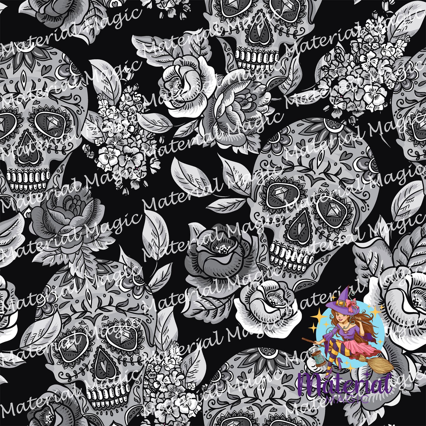 R82 B & W Floral Skulls PREORDER