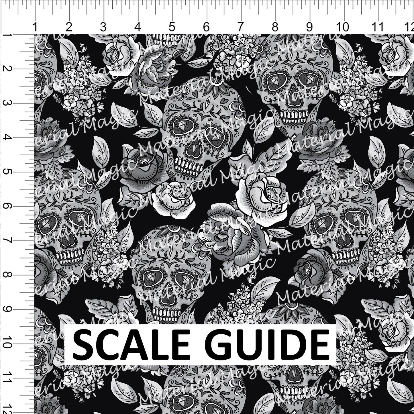 R82 B & W Floral Skulls PREORDER