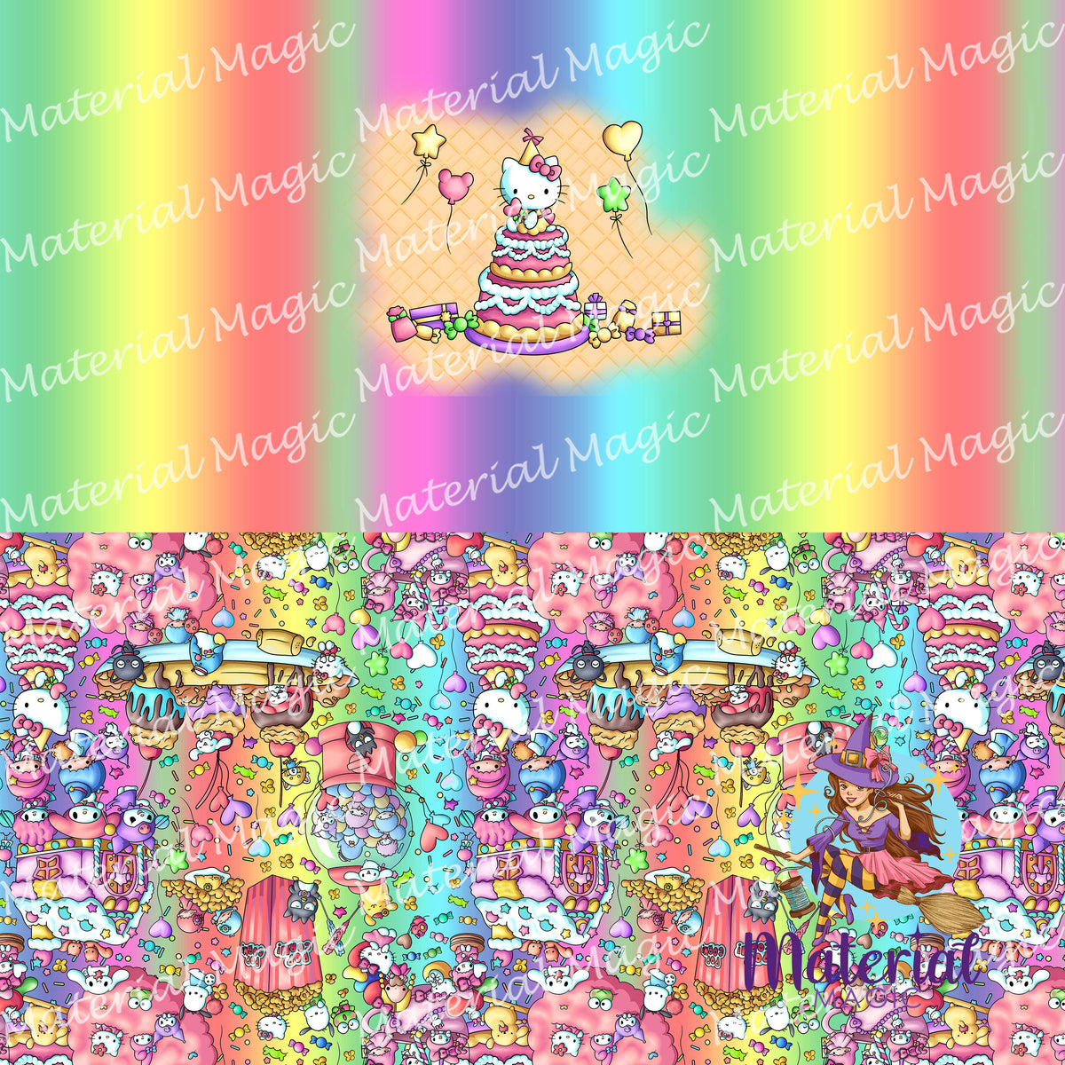 R77 Kitty Cake Bright Rainbow Ombre Nappy/Undie Panel Material Magic