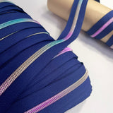 Blue Navy - Rainbow Teeth Zipper Tape