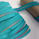 Teal Green -Rainbow Teeth Zipper Tape