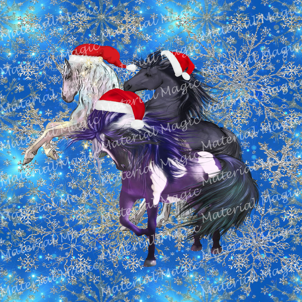 Christmas Horses Blue Panel
