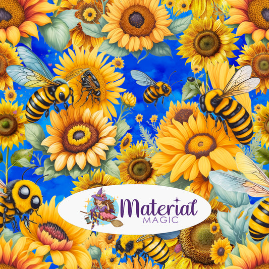 Bees & Flowers Blue Main PREORDER